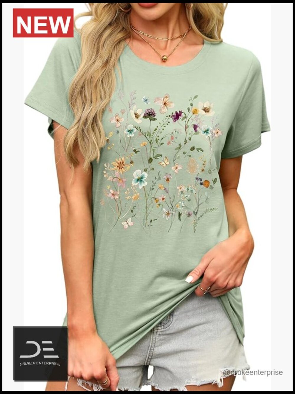 Women's Short Sleeve Floral Graphic Tee Casual Loose Fit T-Shirt